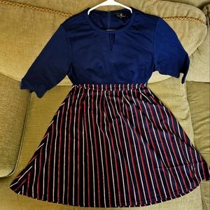 Blue Knee-length Dress with pockets